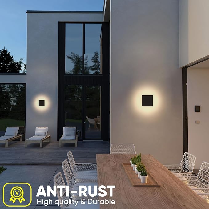 Outdoor LED Wall Light Modern Porch Light Patio Light for House Outdoor Wall Sconce Aluminum Waterproof Porch Lights Indoor Exterior Sconce Wall Lighting Warm White 3000K (Square)