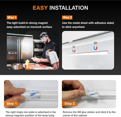 Under Cabinet Lights Remote Control,2 Pack Magnetic Dimmable Closet Lights,USB Rechargeable Wireless LED Shop Light,Ceiling and Under Counter Lights for Kitchen (White, 60CM)