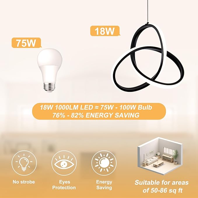 MAYNA Modern Spiral Led Chandelier, 4000K Pendant Light Kitchen Island, 18W Adjustable Height Island Light Fixture for Kitchen Bedroom Kitchen Island Cafe, 3 Pack (Black)