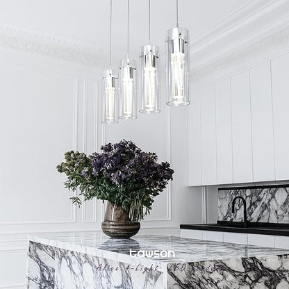 Tawson Alice 4-Light Chandelier Pendant Ceiling Light, Integrated Led and Bubble Glass, for Kitchen Island, Hallway, Entryway, Passway, Dining Room, Bedroom, Balcony, Living Room