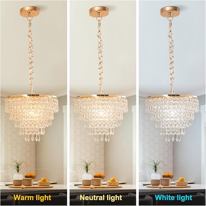 FRIXCHUR 11.8'' Crystal Chandelier Gold Crystal Ceiling Light Led Flush Mount Crystal Ceiling Pendant Light Metal LED Crystal Pendant Light for Bedroom Living Room Foyer