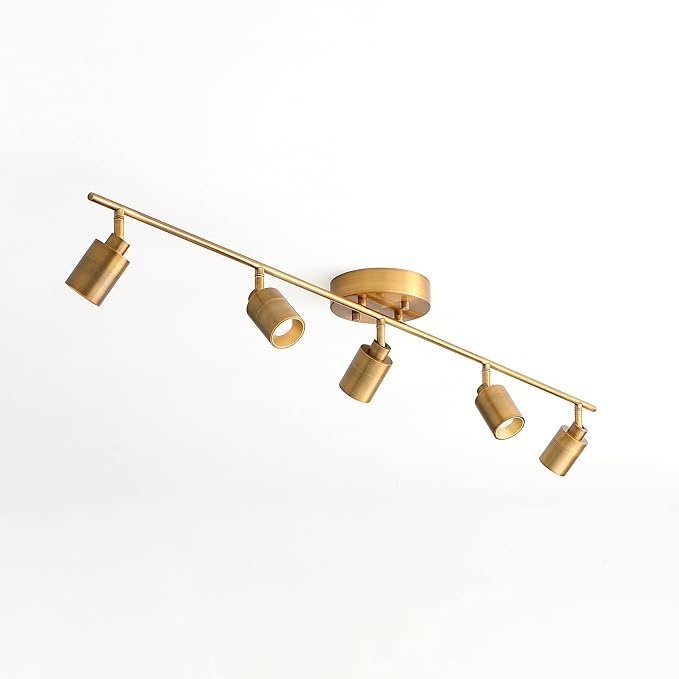 Shura Brushed Brass 5-Light Track Light with Adjustable Heads, Integrated LED Bulbs, 4 ft. Track Lighting Kit Ceiling Light, 3000k, 2450 Lumens