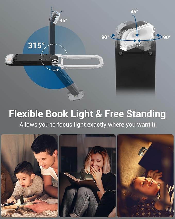 DEWENWILS USB Rechargeable Book Light for Reading in Bed, Warm White, Brightness Adjustable, LED Clip on Book Reading Lights, Perfect for Bookworms, Kids, Black