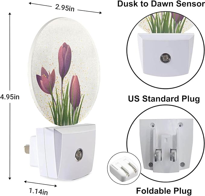 Tulip Night Light Purple Flower Tulips Floral LED Dusk to Dawn Plug-in Nightlight Auto Sensor for Bedroom Bathroom Hallway Living Room