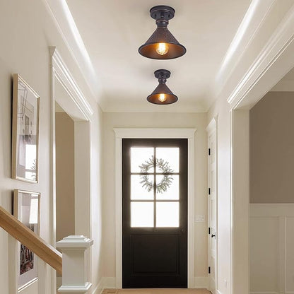 Tarentlight 9.2" Industrial Semi Flush Mount Ceiling Light,Vintage Hammered Pattern Cast Aluminum Shade,1-Light E26 Classic Lamp,Oil Rubbed Bronze Farmhouse Lighting for Hallway Kitchen Entryway.