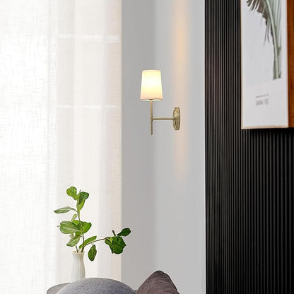 Globe Electric 51861 Clarissa 1-Light Wall Sconce, Matte Brass, White Fabric Shade, Bulb Not Included