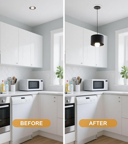 Recessed to Pendant Light Converter Kit - 6 Inch Can Light Conversion, Includes E26 Socket, Mounting Bracket, Round Ceiling Plate & 3D White Cover