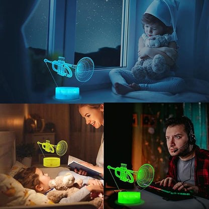 Trumpet Night Light, Trumpet Gifts, 3D Illusion Lamp with 16 Colors Changing, Timer, 4 Flash Modes and Dimmable, Kids Boys Girls Room Decoration, Holiday Xmas Gifts