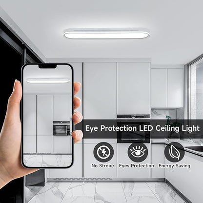 37.4" Metal LED Ceiling Light,Slim, Edge Lit - 55W Full Spectrum Linear Ceiling Lamps,6500K Cool White Modern Ultra Thin Low Profile Light Fixture for Kitchen, Garage Home & Office Hallway