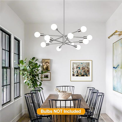MQMQA 33" Modern Chandelier Ceiling Light Fixture, 12-Light Sputnik Chandeliers Chrome Mid Century Chandelier Over Table, Height Adjustable Chandeliers for Dining Room Living Room Kitchen