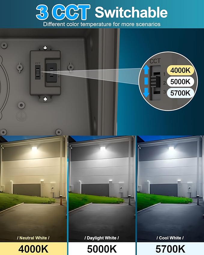 AKK 150W 120W 100W LED Wall Pack Light with Photocell, 22500LM (150LM/W), 3 Wattage & 3 CCT Selectable (4000K/5000K/5700K), AC100-277V IP65 for Parking Lots, Warehouse, Security Lighting | ETL Listed