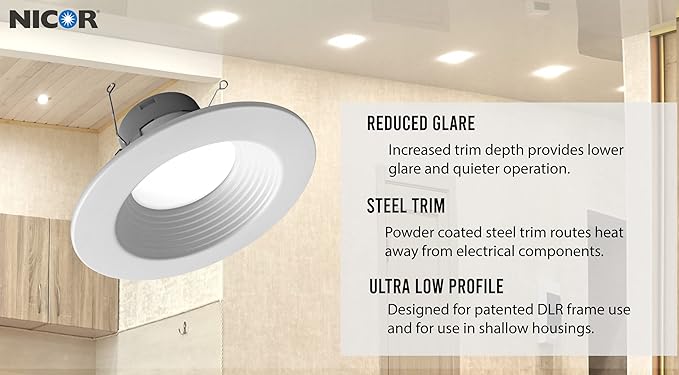 NICOR DLR566091203KWHBF DLR56(v6) 5/6-inch White 900 Lumen 3000K Recessed LED Downlight with Baffle