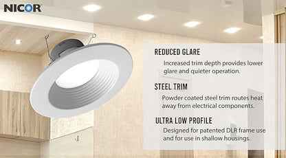 NICOR DLR566091203KWHBF DLR56(v6) 5/6-inch White 900 Lumen 3000K Recessed LED Downlight with Baffle
