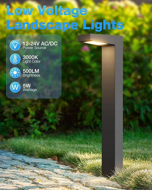 SUNVIE Low Voltage Pathway Lights Wired 3000K 5W LED Outdoor Landscape Lighting with Connectors Cast-Aluminum Waterproof Landscape Path Lights Low Voltage for Garden Walkway, 12-24V, AC/DC, 4 Pack