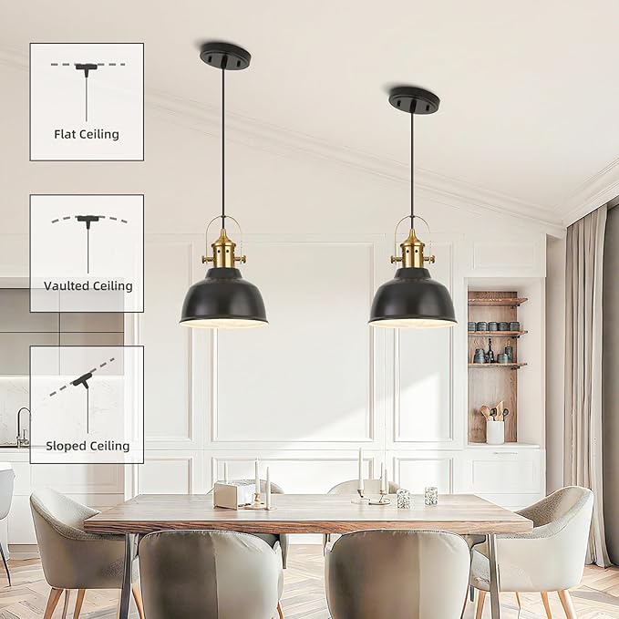 Farmhouse Small Pendant Lights, Black Pendant Lighting for Kitchen Island, lndustrial Adjustable Height Hanging Light for Barn, Dining Room, 1 Pack