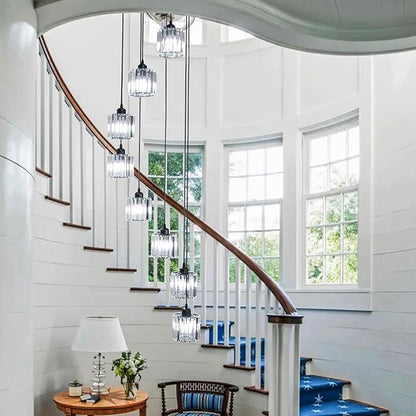 High Ceilings Long Chandeliers Modern Crystal Long Pendant Light,Long Raindrop Hanging Chandeliers,Hanging Flush Mount Chandelier Ceiling Light for Staircase Foyer Entryway 8 Lights