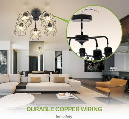ASD Black Chandelier Semi Flush Mount Ceiling Light Fixture- 5xE26 120V ETL Modern Light Fixtures Ceiling Mount, Semi Flush Mount Chandelier for Entryway, Bedroom, Foyer Lighting Fixtures