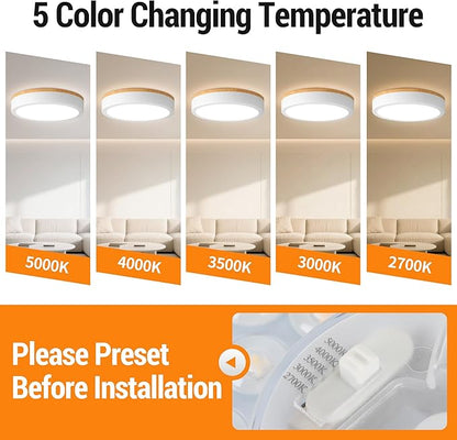 11" Minimalist Modern LED Ceiling Light, Painted Wood Grain Flush Mount with 5CCT 2700K-5000K, Dimmable LED Light Fixtures Ceiling Mount for Kitchen Bathroom Bedroom Hallway, 2 Packs