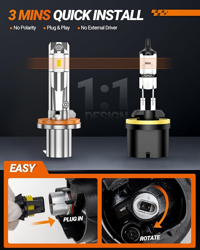 SEALIGHT 880 LED Fog Light Bulbs, 17000LM 800% Super Brightness 885 893 899 880 LED Fog Lights 6500K White, Ultra-High Heat Dissipation Performance, Non-Polarity, Plug and Play, Pack of 2