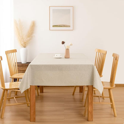 Hiasan 2 Pack Faux Linen Rectangle Tablecloth - Wrinkle and Stain Resistant Washable Table Cloth for Kitchen Dining Room Holiday Table Cover for Party Dinner, Beige, 60 x 102 Inch