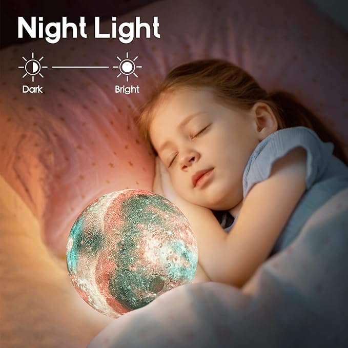 BRIGHTWORLD 7.1inch Galaxy Lamp 16 Colors Moon Lamp 3D Printing, Remote & Touch Control USB Rechargeable, Birthday Gifts for Women Room Decor Aesthetic（Black Hand Base）