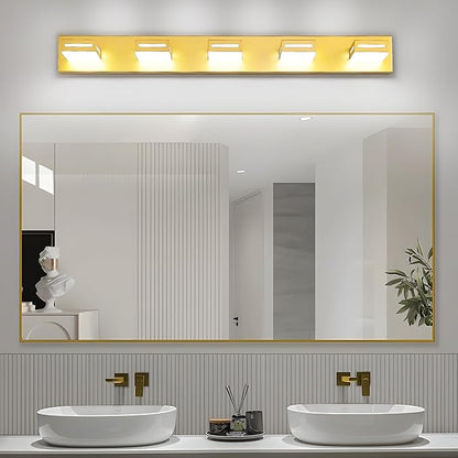 LED Modern Bathroom Light Fixtures, 5-Light 40-Inch Gold Vanity Lights for Bathroom Lighting Fixtures Over Mirror, 6000K Cool White 350° Rotatable Wall Lamp