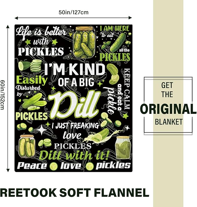 Pickle Blanket Gifts for Pickle Lovers, Pickles Birthday Gifts for Women, Friend, Girl, Soft Warm Blanket for Pickles Lovers, Gift for Couch Sofa Gifts for Christmas Thanksgiving Day 50x60in