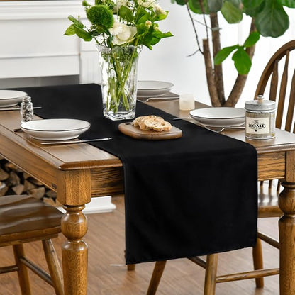 Artoid Mode Black Table Runner, Seasonal Halloween Washable Kitchen Dining Table Decoration for Home Party Decor 13x60 Inch