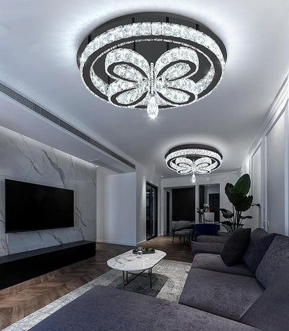 20'' Modern Crystal Chandelier LED Dimmable Flush Mount Ceiling Light Pendant Light for Living Room Bedroom Dining Room Black