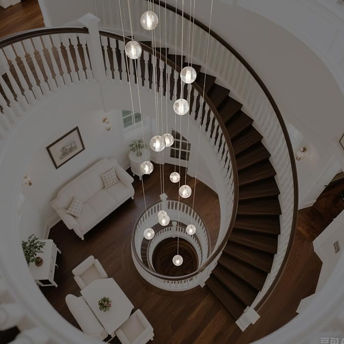 25 Lights Staircase Chandelier for High Ceiling, Dimmable Modern Crystal Raindrop Large Long Hanging Pendant Light for Stairwell Living Room Stair Foyer, Bulbs Included (Nickel Canopy)