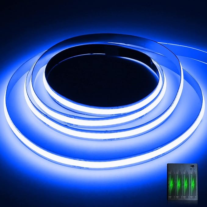 Battery Powered COB Led Strip Lights, 4.92Ft Battery Operated Blue LED Strip Light, High Brightness Flexible LED Tape Lights for Room, Cabinet, Bedroom, Kitchen, Party, Home DIY Decoration
