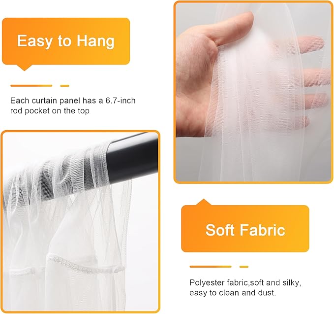 Fomcet Tulle Backdrop Curtains Ivory 30FT X 8FT Tulle Curtains with Lights String Sheer Curtain Backdrop for Parties Wedding Baby Shower Photo Shoot Decorations (6 Panels 5x8FT)