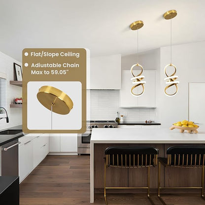 EIDISUNY Modern Led Pendant Light Fixture, 15W LED Pendant Lights Kitchen Island, 4500K Daylight White Pendant Lamp, Adjustable Height Gold Pendant Light for Kitchen Dining Room Bedroom(Gold)