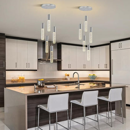 Modern Crystal Chandelier for Kitchen Island 5-Lights, Elegant Chrome LED Bubble Pendant Lighting Fixture for Dining Room Bedroom Entryway