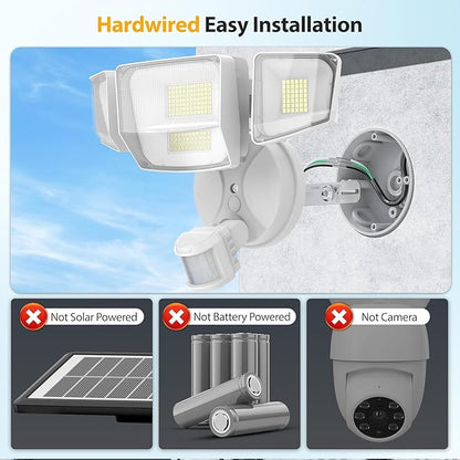 Onforu 90W 10000LM LED Motion Sensor Outdoor Lights, 4-Head Dusk to Dawn Outdoor Lighting, 2 Pack Hardwired Flood Lights, IP66 Waterproof 6500K Security Floodlight for Outside (White)