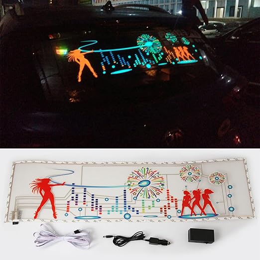 keeda Sound Music Activate Sensor Car Auto Sticker LED Light Equalizer Glow LED Light Audio Voice Rhythm Lamp (Firework, 90x25 cm)