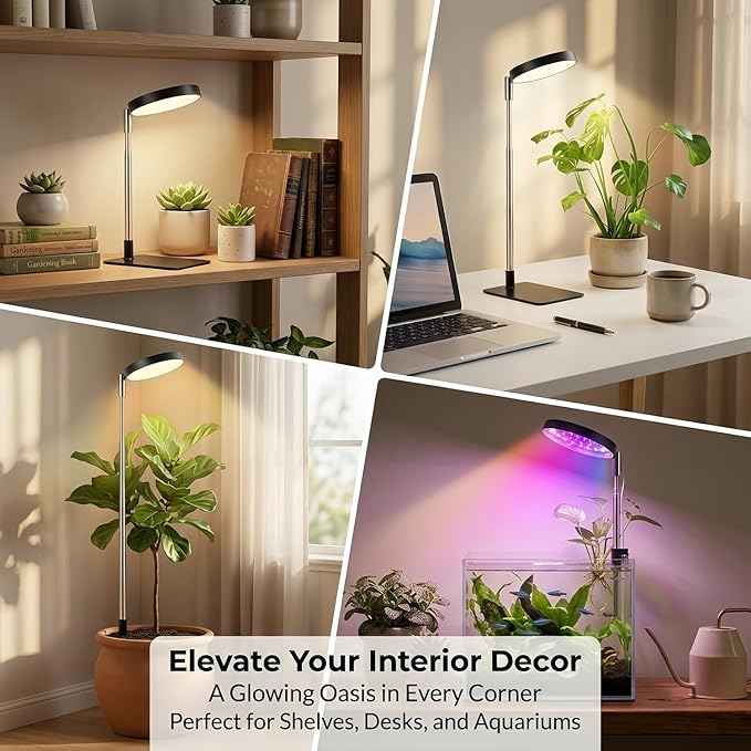 Indoor Plant Growth Lamp, Full-Spectrum 48-LED Indoor Plant Lamp, 3 Selectable Spectra, 3/9/12 Hours, 10 Brightness, Adjustable Height from 7 to 26 Inches