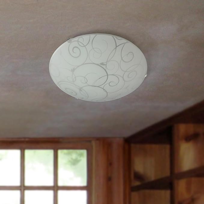 Simple Designs FM2007-WHT 10" Swirl and Shine Round Flush Mount Ceiling Light, for Living Room, Bedroom, Entryway, Hallway, White
