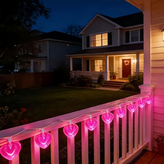 Pink Heart Decorative Lighting String, 10 Count Pink LED and 9 FT White Wire, for Valentine’s Day, Mother’s Day, Father’s Day, Birthdays.