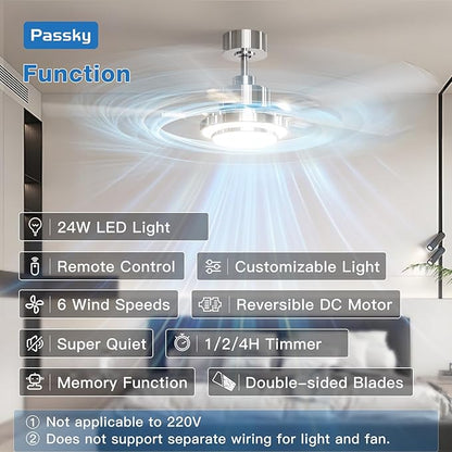 Passky Ceiling Fans with Lights, 52 inch Modern Ceiling Fan with Light and Remote Control, 3CCT, Dimmable, Reversible, Noiseless, Silver Ceiling Fan for Bedroom, Living Room