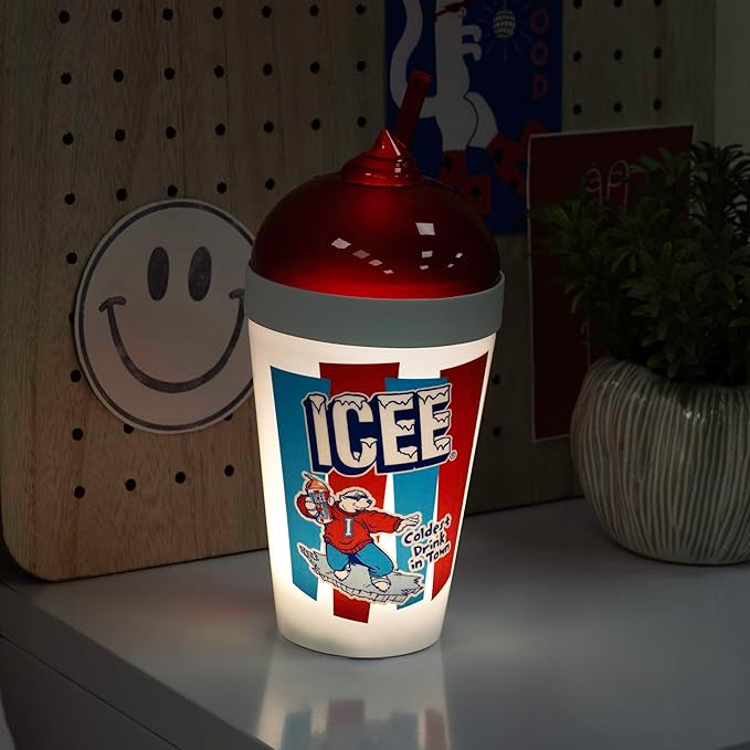 Fizz Creations ICEE Straw Cup Mood Light – 9" Tall LED Night Light, Officially Licensed Merchandise, Retro Red & Blue Design, USB-Powered, Fun & Functional Home Décor.