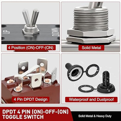 Nilight Reverse Polarity Toggle Switch Heavy Duty Momentary Waterproof 4 Pin 3 Position (ON)-Off-(ON) DPDT 12V DC 30A with Up-Down Mounting Panel and Weatherproof Cap for Marine Boat Automotive