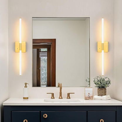 Morauroral 30 Inch White Gold Battery Operated Wall Sconces Set of 2, Dimmable Battery Wall Sconce with Remote Control, LED Rechargeable Sconces, Modern Wireless Wall Lights for Bedroom, Living Room