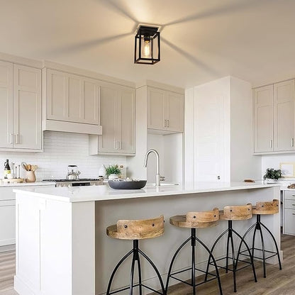 Baocuz 2 Pack Semi Flush Mount Ceiling Light Fixture, Black Metal Frame Porch Ceiling Light Fixture with Clear Glass Shade and E26 Ceramic Base, Farmhouse Light Fixtures for Kitchen Entryway Foyer
