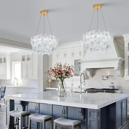 Flower Elegant Crystal LED Chandelier D20’’ Brushed Gold Contemporary for Dining Room Dimmable Flush Mount High Ceiling Chandeliers with Remote Control for Entryway Bedroom(3000K-6500K)