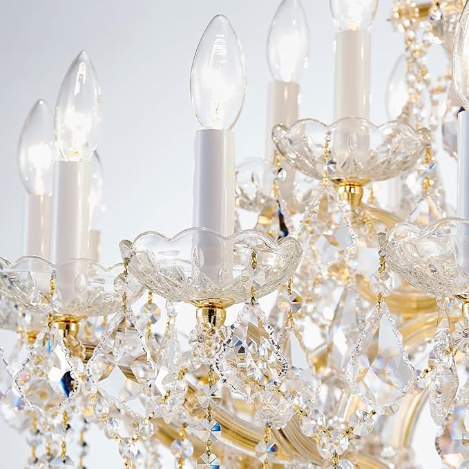 Large Gold Modern Crystal Chandelier Light Fixtures - 24 Lights, Maria Theresa Crystal Pendant Light Foyer Chandelier Fixtures for Staircase Hallway Living Room Entryway