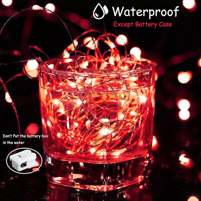 ZGWJ Fairy Lights Battery Operated, 24 Pack Red Mini String Lights 20 LED 7FT Mason Jar Lights 3 Lighting Mode for Bedroom, Halloween, Christmas, Party Indoor and Outdoor Decoration