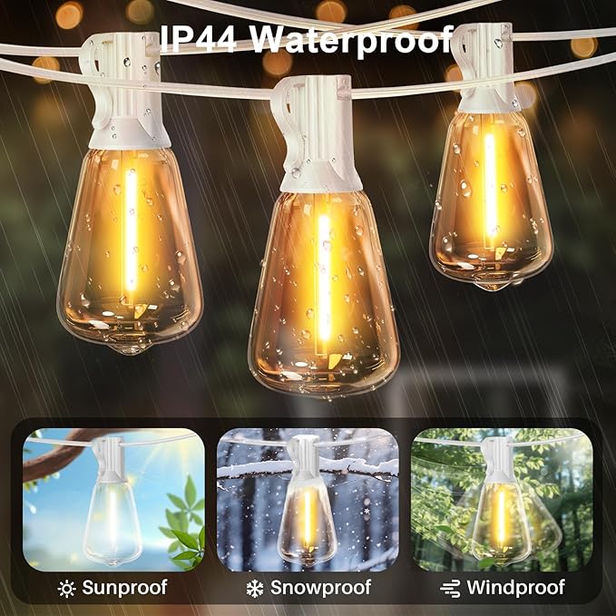 LAMPHOME 26FT Outdoor String Lights Waterproof, Connectable Patio Lights with 12+1 Shatterproof ST38 LED Edison Bulbs, Hanging Lights for Backyard Garden Porch Deck Christmas Party Cafe Outdoor Decor