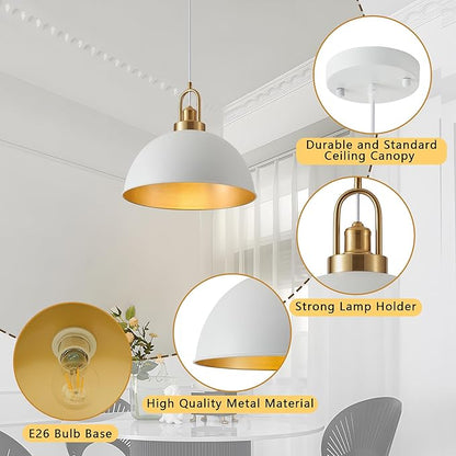 15.74" Industrial White Large Pendant Light Matte Finish Metal Light Fixture Farmhouse Hanging Light for Kitchen Island Dining Room Hallway