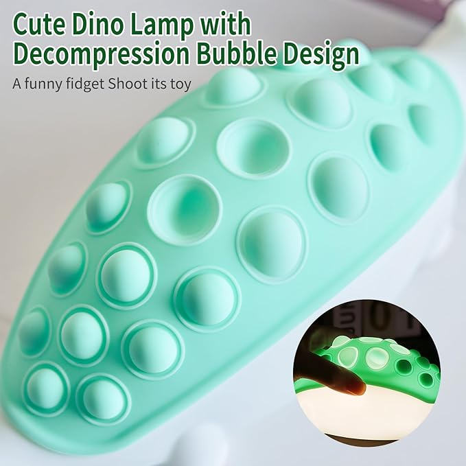 Dinosaur Kids Night Light,Silicone Nursery Dino Lamp with Pop Bubble,7 Nightlight Modes Rechargeable Bedside Touch,Baby Room Decor,Cute Dinosaurs Gifts for Toddler(Green)